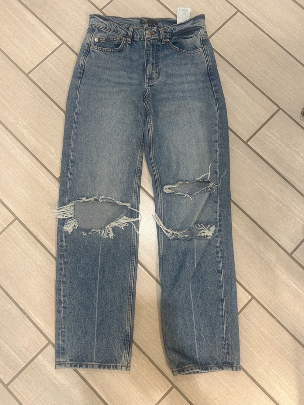 Maje Distressed Straight-Leg Jeans in Faded Blue
